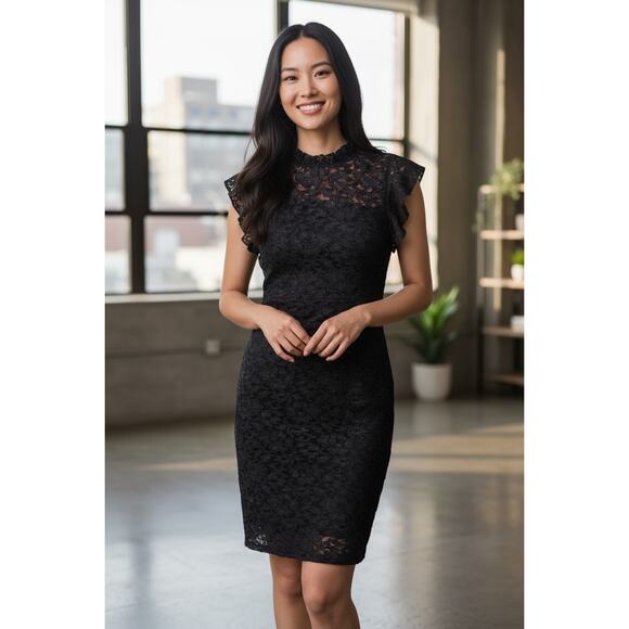 Enfocus Studio Black Sparkle Lace Cocktail Party Dress Size 8 Little Black Dress - Picture 1 of 4